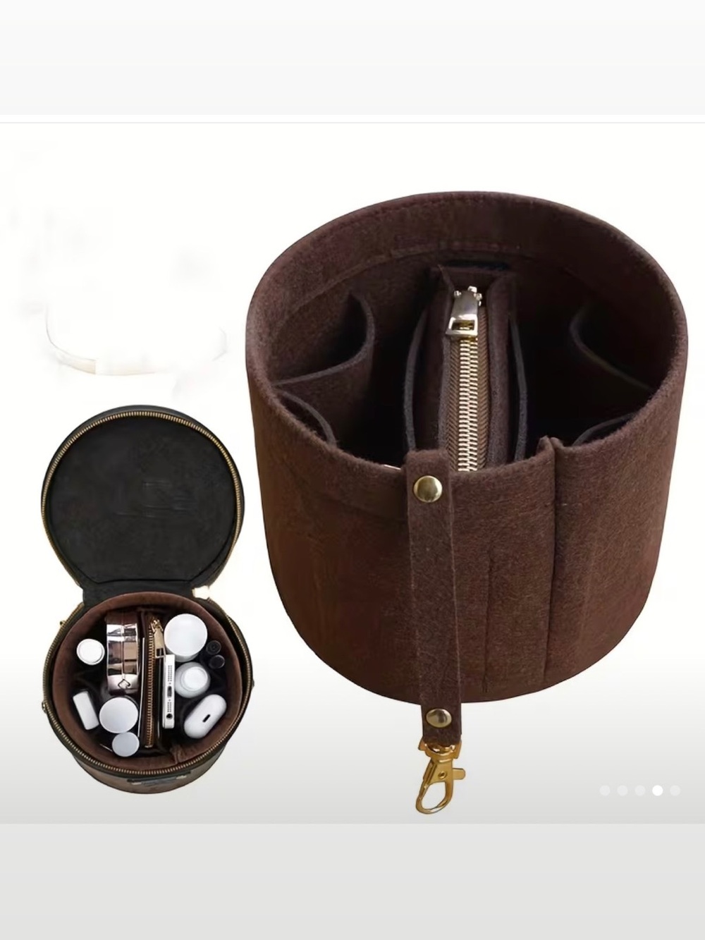 Brown Felt Bag Organizer Insert - Bucket Round Purse Storage
